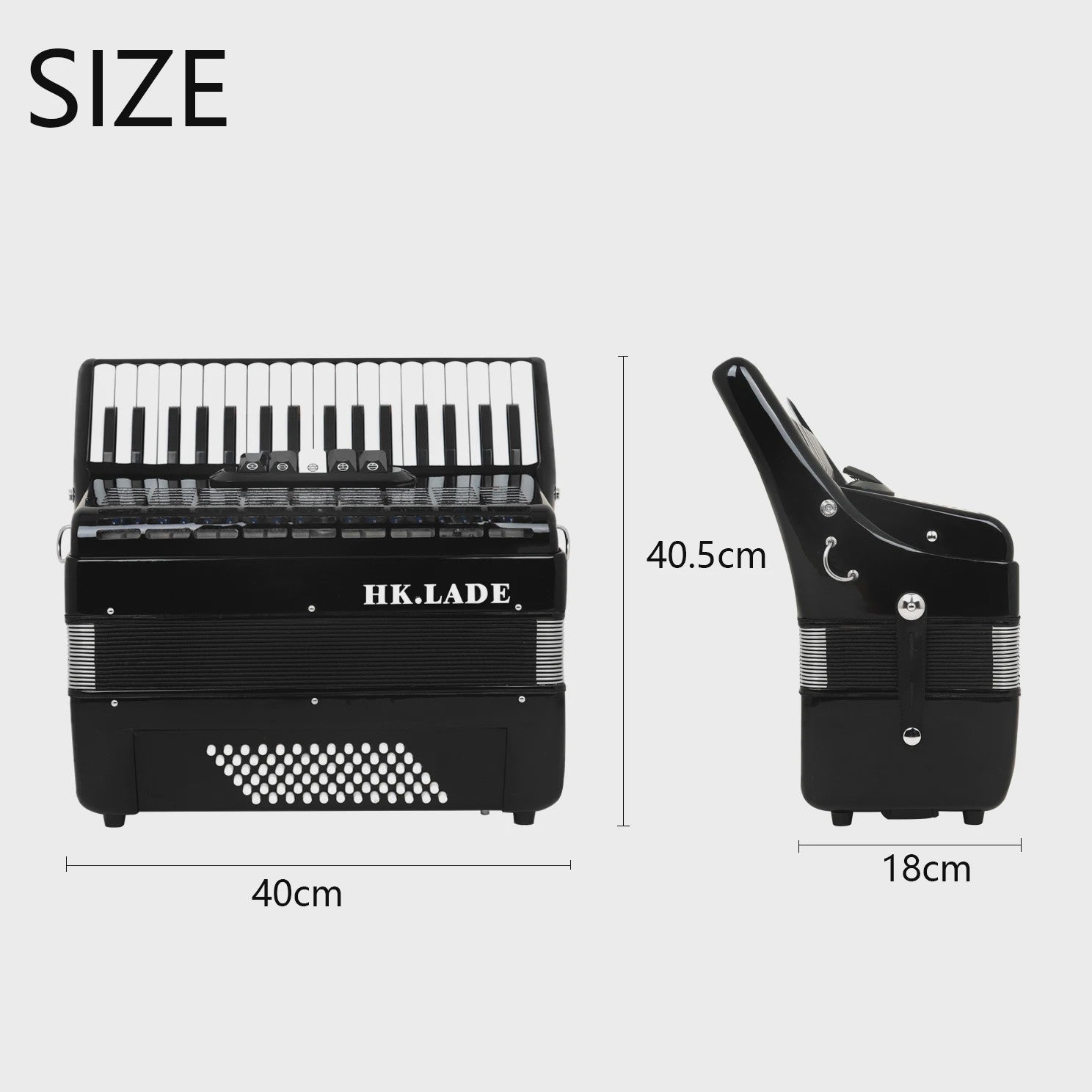 HK LADE Professionele Bayan Accordeon - Zwart, 34 Toetsen, 60/72 Bass, 5 Stemmig