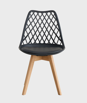 Moderne Eetkamerstoelen Set (4/6 stuks) - Mesh Rug, Houten Poten & Gestoffeerde Zitting