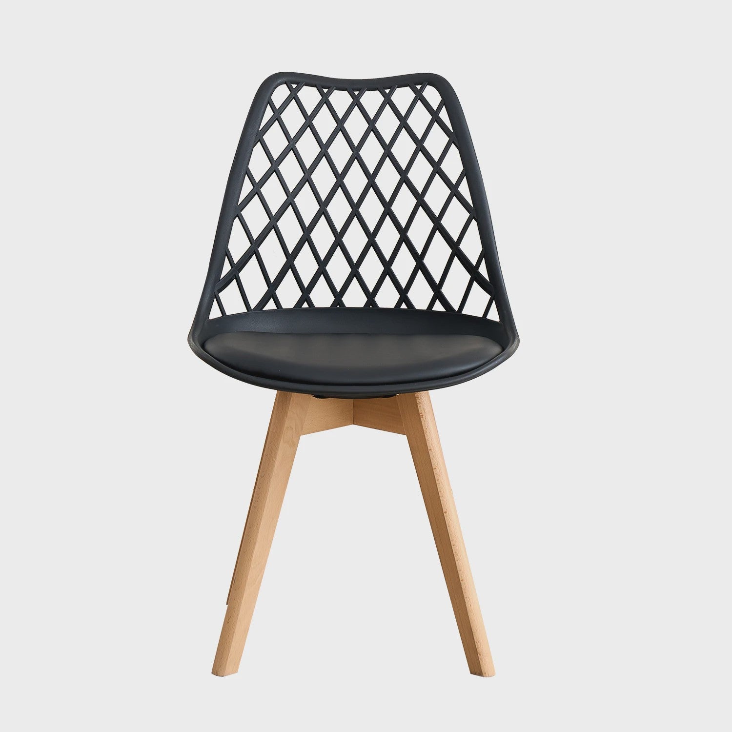 Moderne Eetkamerstoelen Set (4/6 stuks) - Mesh Rug, Houten Poten & Gestoffeerde Zitting