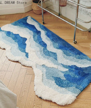 Blauw Zee Golf Vloerkleed - Esthetisch Slaapkamer & Corridor Tapijt