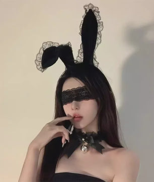 Luxe Bunny Oor Hoofdband met Kant en Bijpassend Oogmasker - Sexy Accessoire