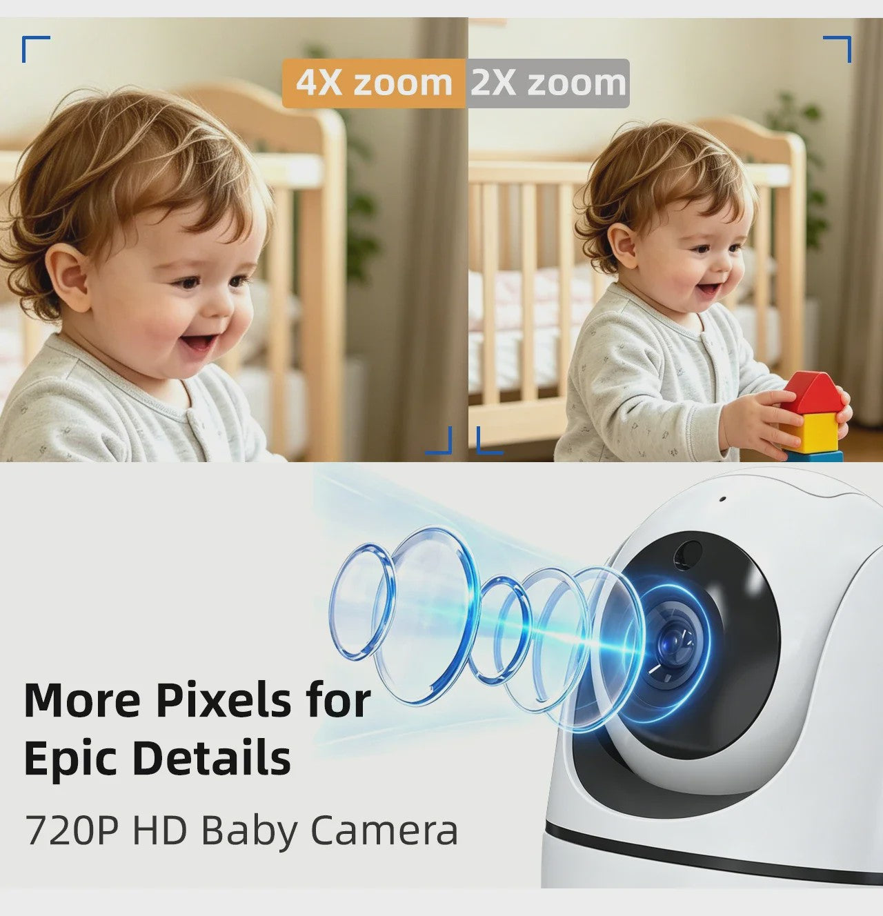 5 Inch Draadloze Babyfoon met PTZ Camera, Temperatuur, Nachtvisie & Tweeweg Audio