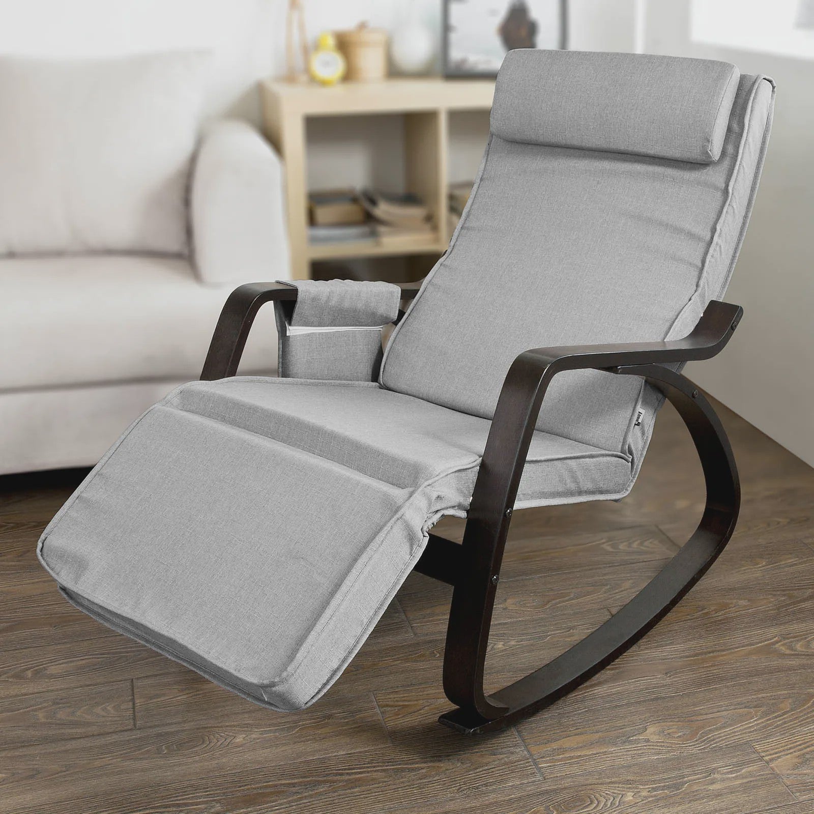 Verstelbare Schommelstoel met Voetensteun en Zijvak - Comfortabele Relaxfauteuil