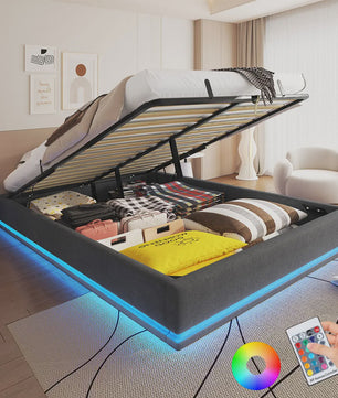 160x200cm Boxspring Bed met Hydraulische Opbergruimte en RGB LED Verlichting