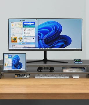 Monitor Riser Stand met USB Docking Station & Draadloze Oplader - Bureau Organizer