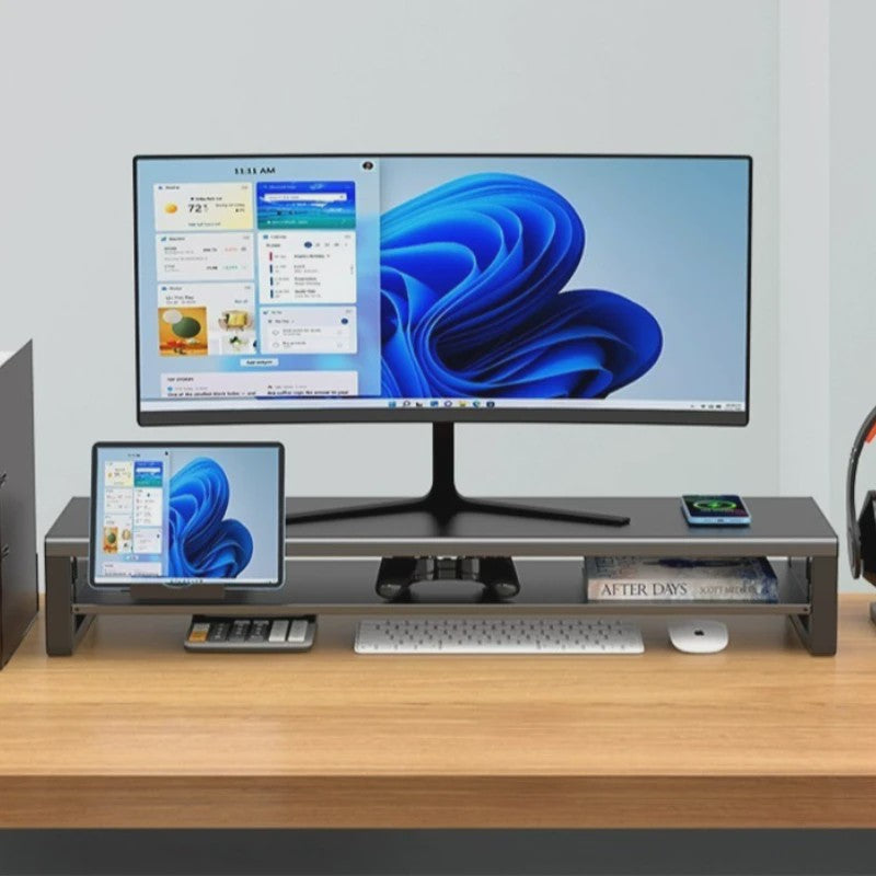 Monitor Riser Stand met USB Docking Station & Draadloze Oplader - Bureau Organizer