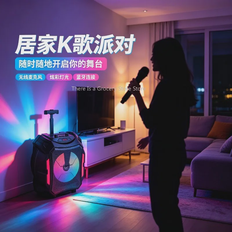 Draagbare Karaoke Bluetooth Speaker met LED, Draadloze Microfoon & Afstandsbediening - Perfect voor Outdoor Feesten