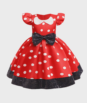 Minnie Mouse Jurk Meisjes Rood Polka Dot met Grote Pailletten Strik - Feestjurk