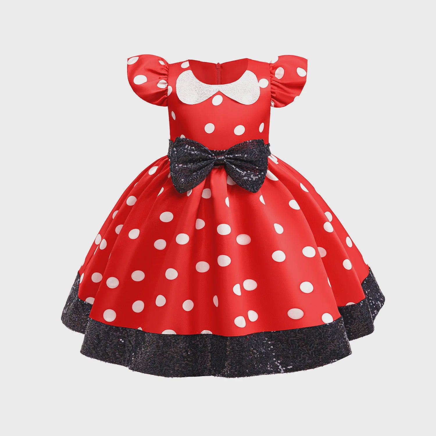 Minnie Mouse Jurk Meisjes Rood Polka Dot met Grote Pailletten Strik - Feestjurk
