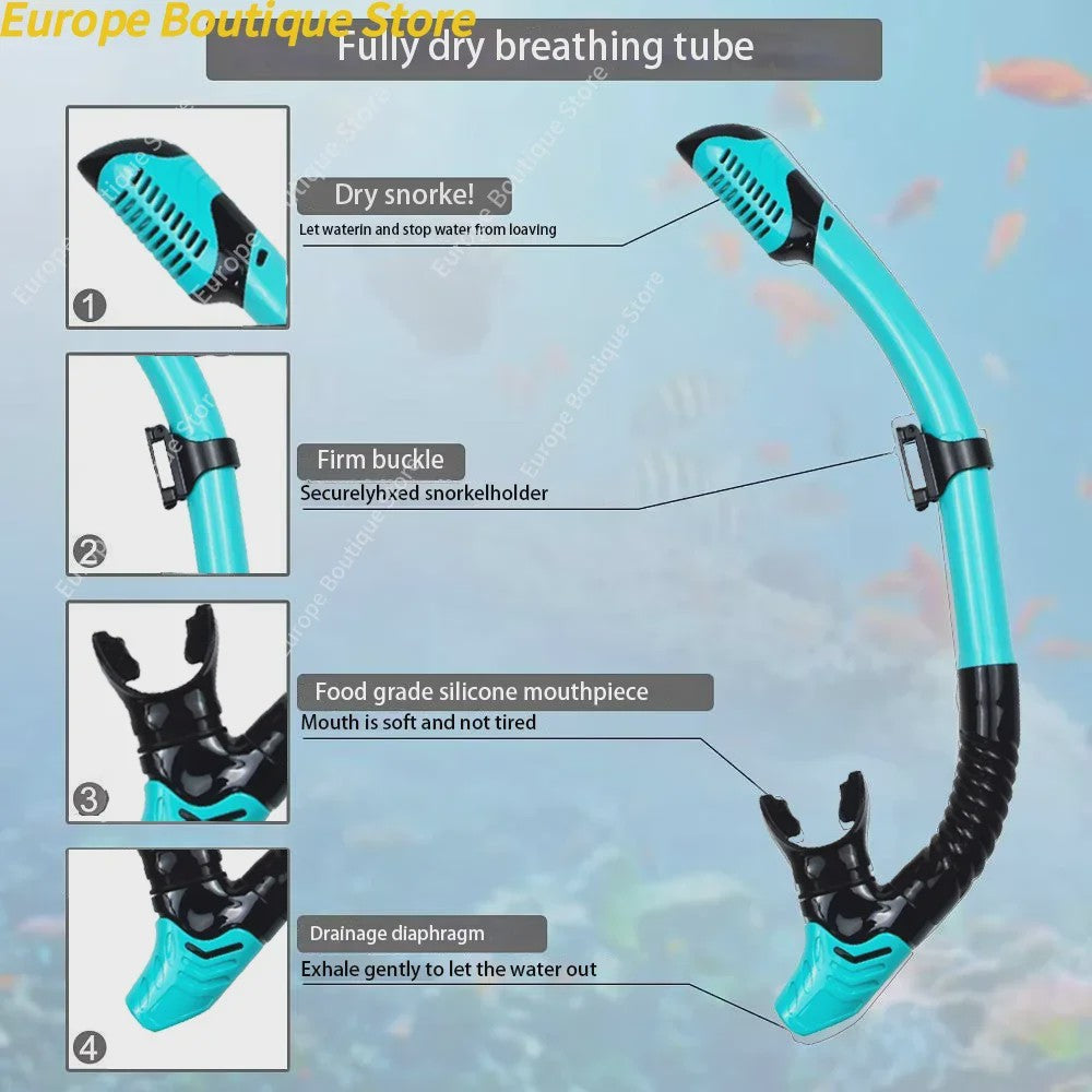 Compleet Snorkel Set voor Volwassenen: Panoramisch Anti-Condens Duikmasker, Droge Snorkel & Verstelbare Zwemvinnen