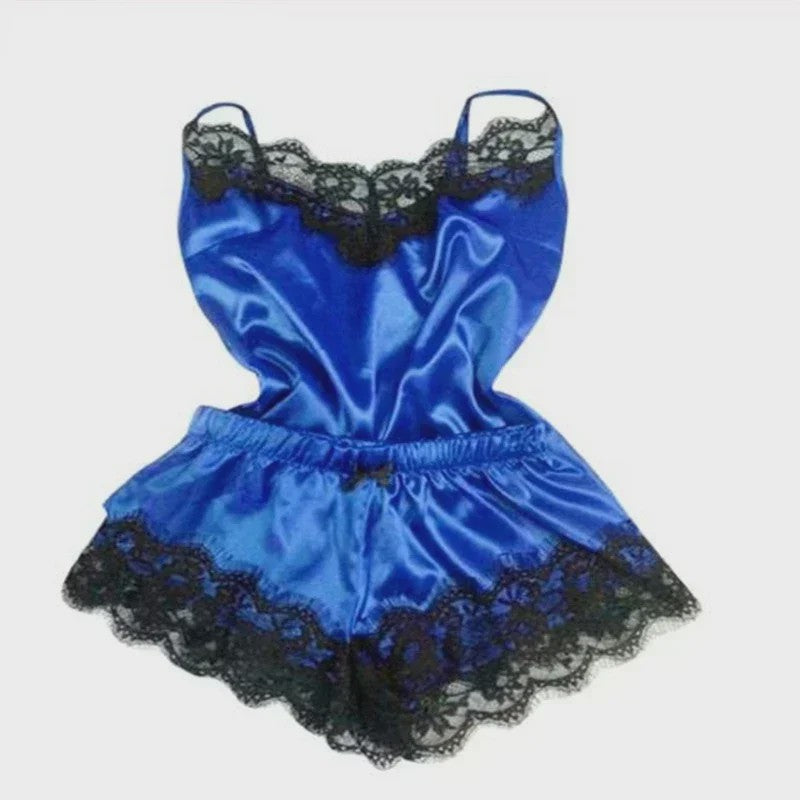 Zomer Nachtmode Set: Zijdezachte Cami Top & Shorts met Kant