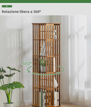 Draaibare Bamboe Boekenkast 5 Niveaus - 360° Rotatie, Verticale Opslag