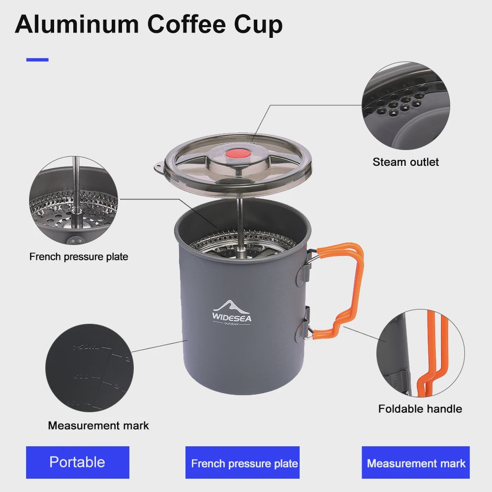 Widesea Camping Koffiepot met French Press - Outdoor Mok & Kookgerei voor Hiking