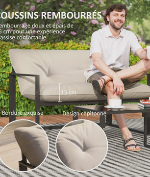Outsunny Loungeset 4-delig Tuinset met Sofa, 2 Stoelen en Salontafel - Beige