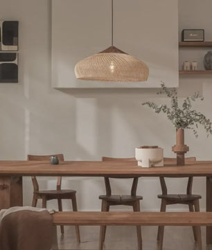 Rustieke Rotan Hanglamp Beige - Natuurlijke Wicker Plafondlamp voor Eetkamer & Woonkamer