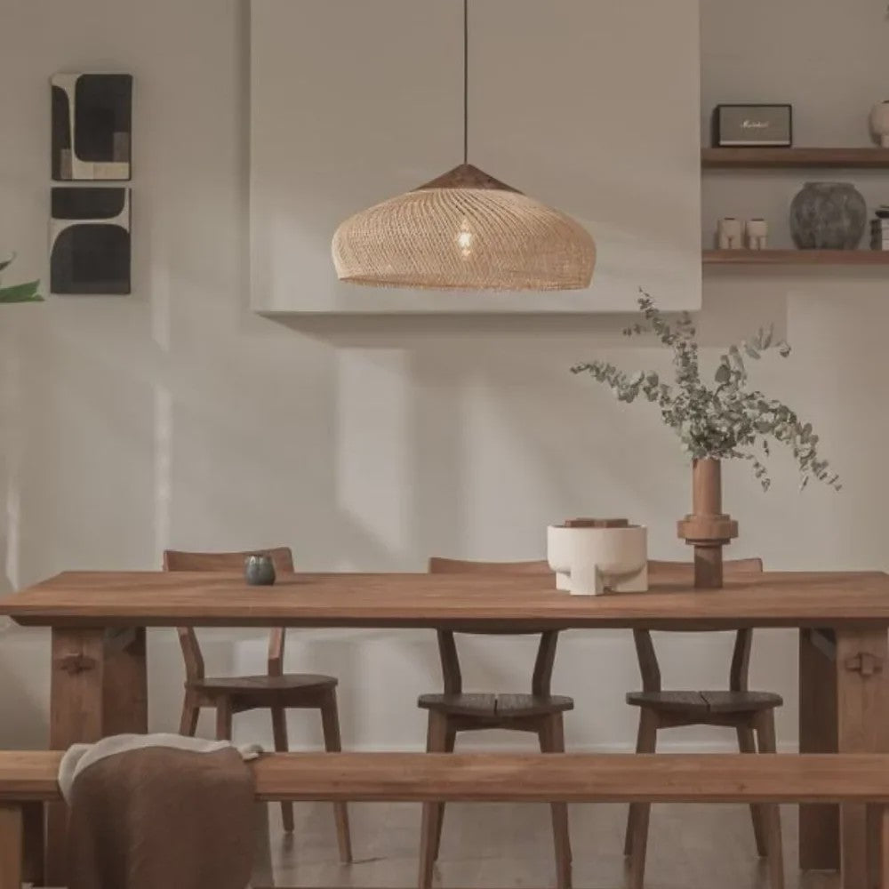 Rustieke Rotan Hanglamp Beige - Natuurlijke Wicker Plafondlamp voor Eetkamer & Woonkamer
