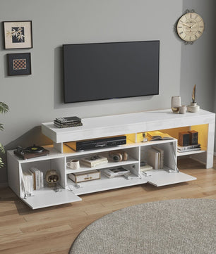 Moderne TV-meubel 192cm met LED-verlichting en 3 kasten - Hoogglans wit