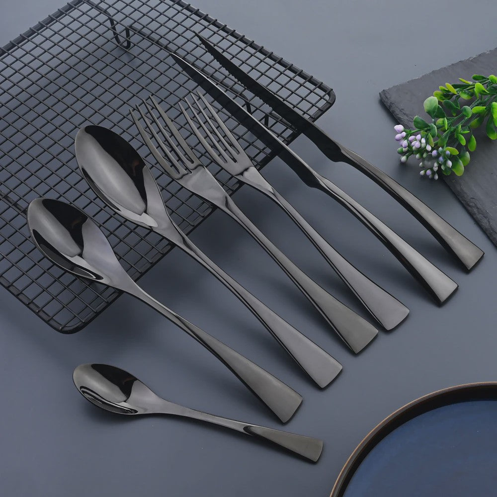 Luxe Bestekset RVS - Zwart Steakmes, Dessertlepel & Vork - Complete Tafelset