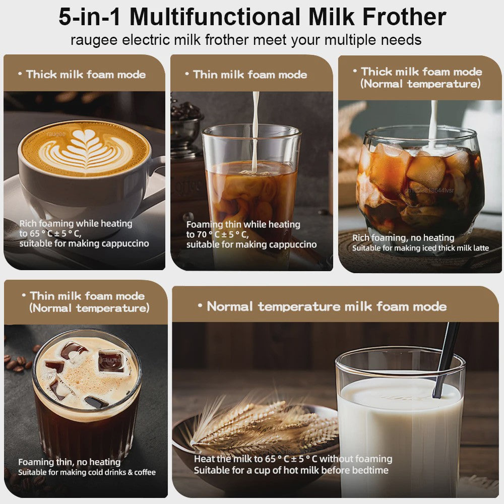 5-in-1 Automatische Melkopschuimer: Warm & Koud Schuim voor Latte, Cappuccino & meer