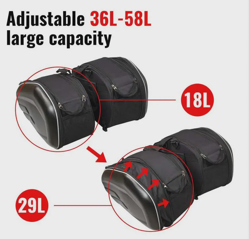 Waterdichte Motor Zadeltassen 36-58L - Zwarte Motorfiets Bagage Tassen voor Scooter & Motor
