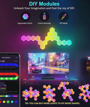 Slimme Hexagon LED Wandlampen met App & Muziek Sync - RGB Kleuren, DIY Ontwerp