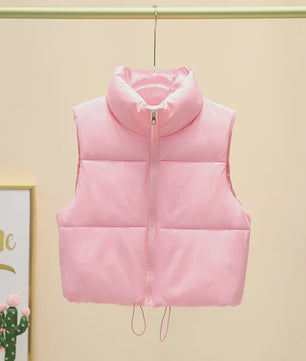 Dames Mouwloos Winter Vest - Warm & Stijlvol Gevuld Kort Jasje met Opstaande Kraag
