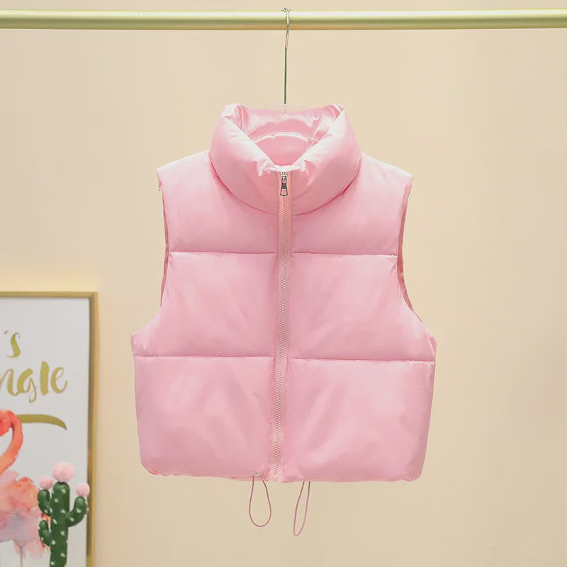 Dames Mouwloos Winter Vest - Warm & Stijlvol Gevuld Kort Jasje met Opstaande Kraag