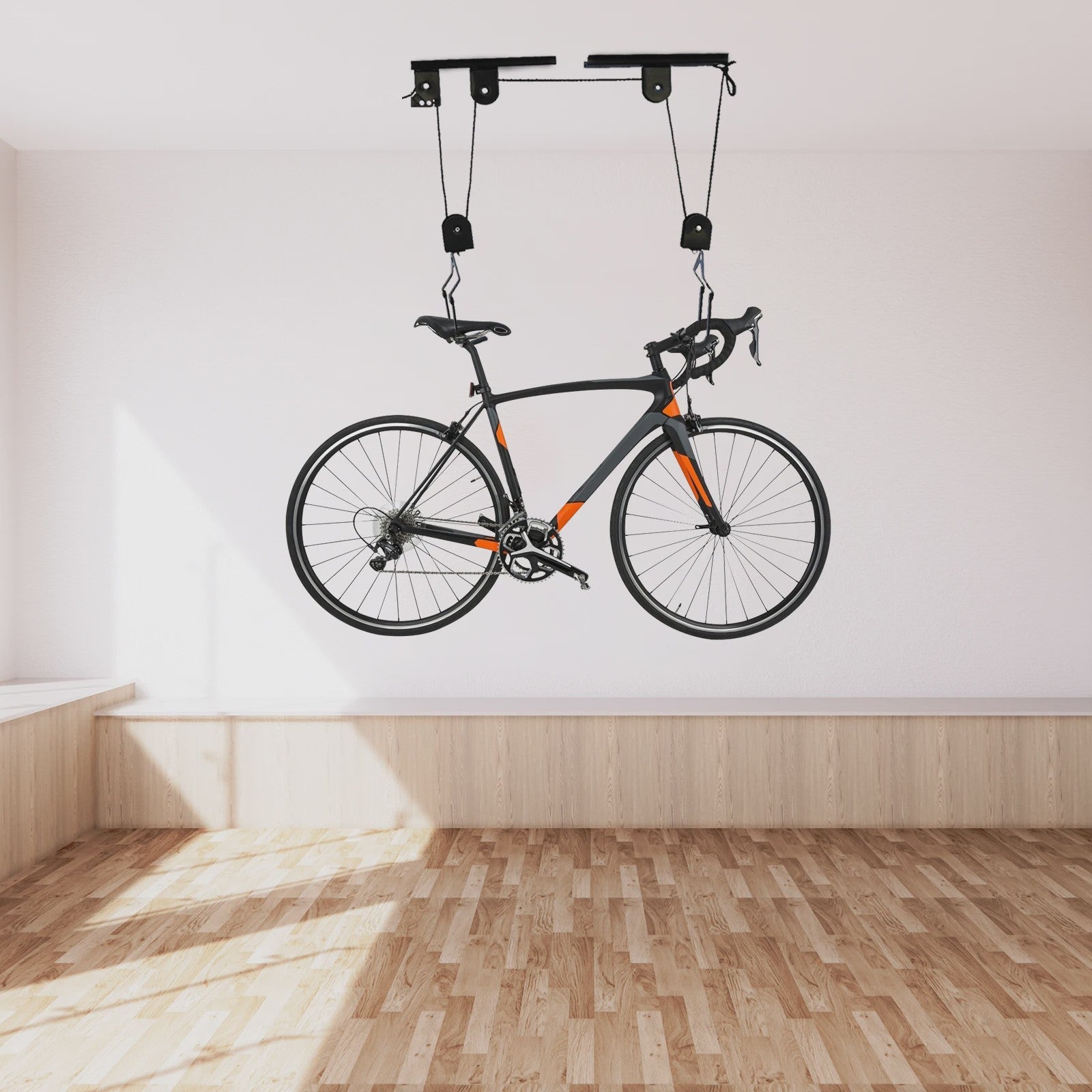Zwarte Fietslift met Plafondmontage - Fietsopslag tot 60kg