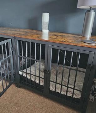Stijlvolle Houten Hondenkennel - Meubelstijl Bench met 3 Deuren en Uitneembare Lade