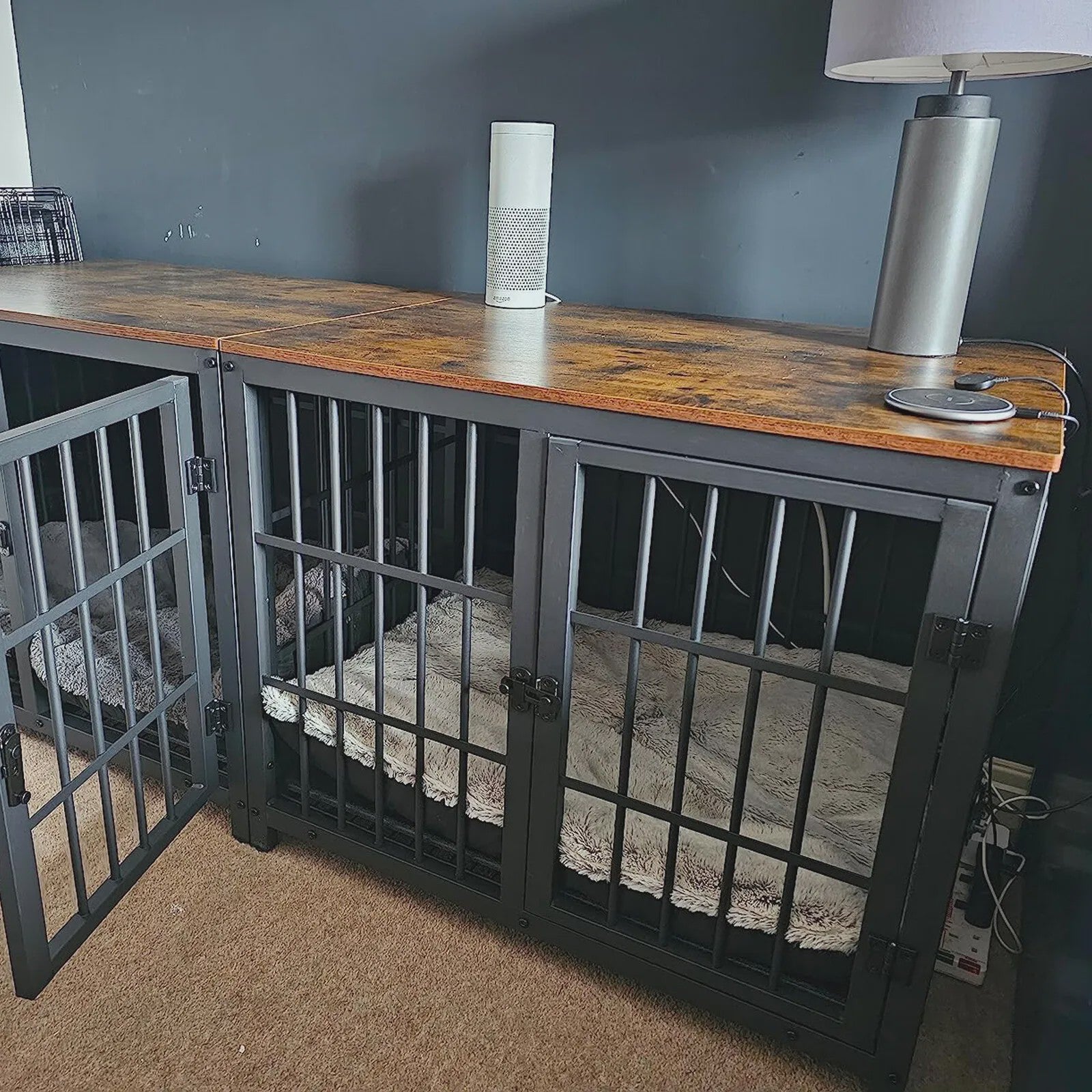 Stijlvolle Houten Hondenkennel - Meubelstijl Bench met 3 Deuren en Uitneembare Lade