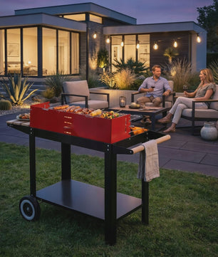 Mobiele Houtskool BBQ Grill met Wielen, Zijplanken en Accessoires - 40x40cm Grilloppervlak