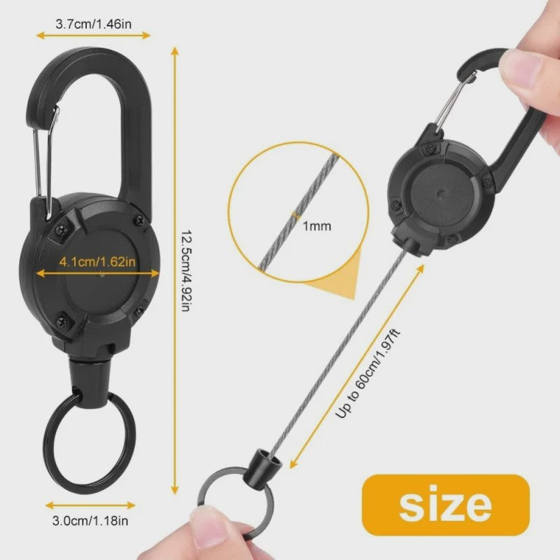 Robuuste Intrekbare Sleutelhanger met Karabijnhaak - Ideaal voor ID-badges, Sleutels & Outdoor