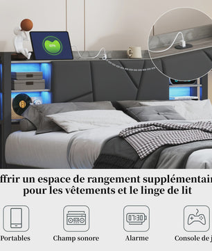 Gestoffeerd Dubbel Bedframe met 2 Lades en LED Verlichting - 140/160/180x200cm
