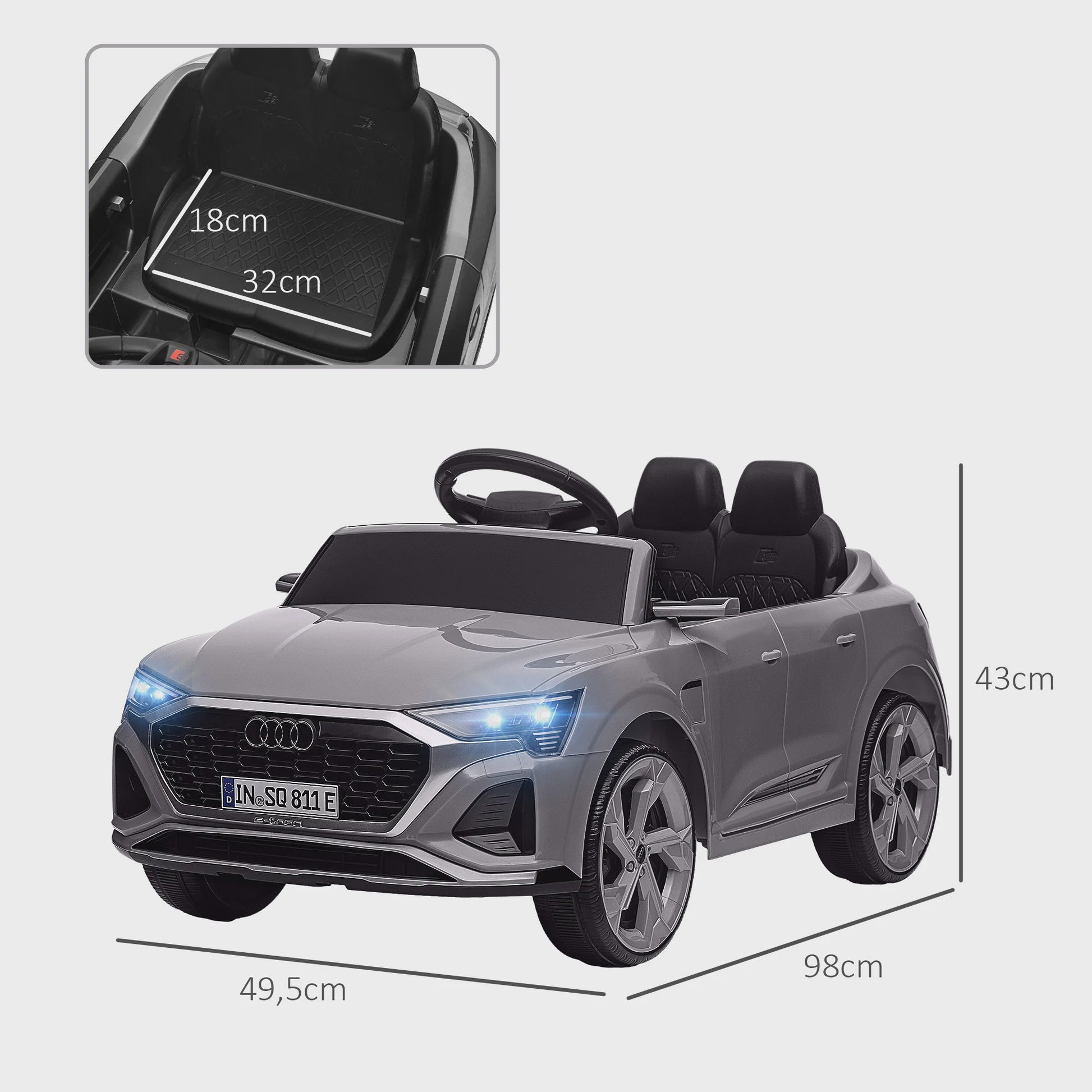 Elektrische Kinderauto Audi Q8 E-tron Sportback - Licentie, Afstandsbediening, Licht & Geluid - Grijs