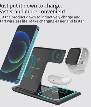 3-in-1 Draadloze Oplaadstandaard voor iPhone, Apple Watch & AirPods - Opvouwbaar
