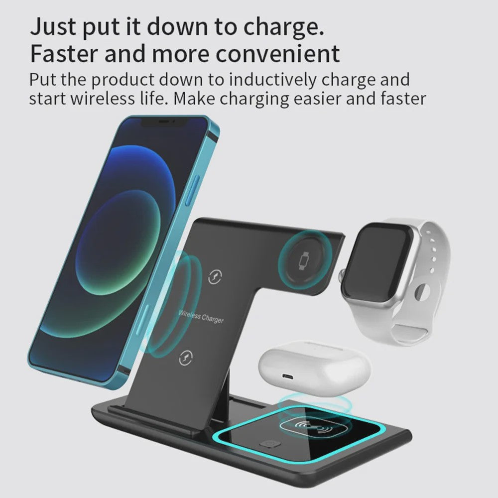 3-in-1 Draadloze Oplaadstandaard voor iPhone, Apple Watch & AirPods - Opvouwbaar
