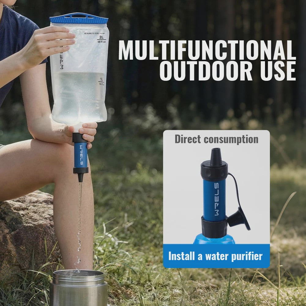 WRELS Opvouwbare Waterfilter Zak - Outdoor Waterzuivering, BPA-Vrij, Ideaal voor Survival