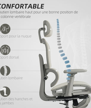 Ergonomische bureaustoel met mesh rugleuning, verstelbare hoofdsteun en 3D armleuningen - Beige