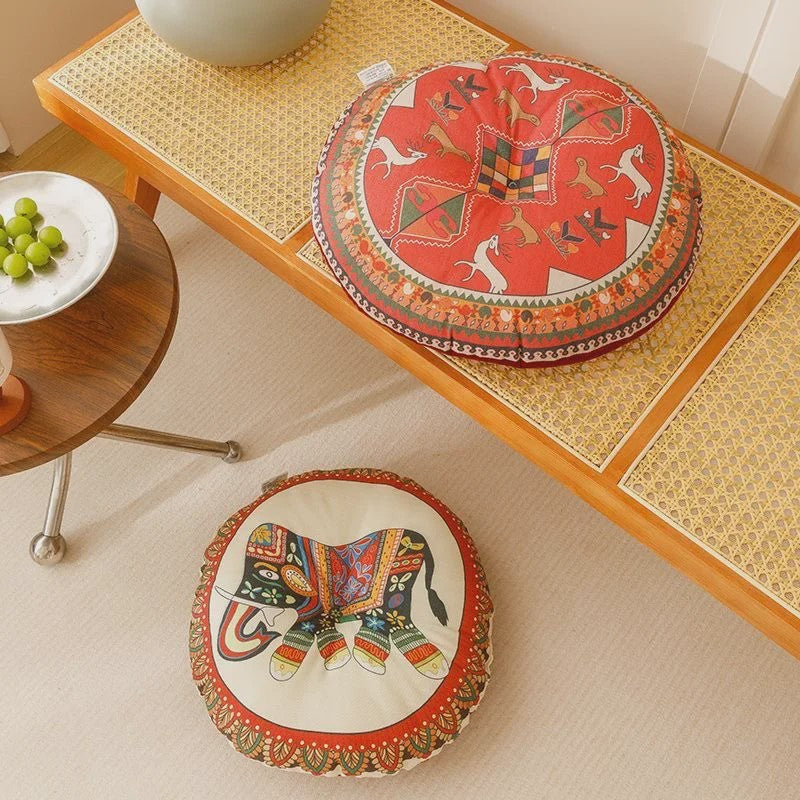 Bohemian Rond Kussen - Katoen & Linnen - Decoratief Vloer- of Stoelkussen