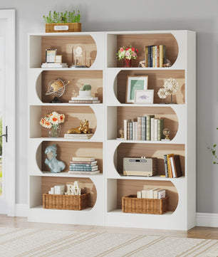 Stijlvolle Boekenkast 5 Lagen - Wit & Walnoot - 180cm Hoog