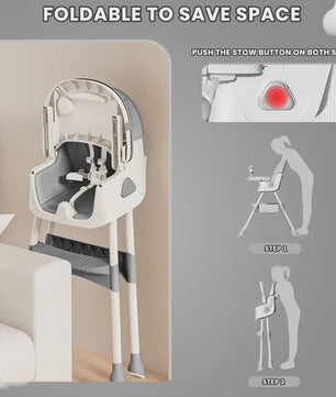 Opvouwbare Baby Kinderstoel (6+ Maanden) - Makkelijk Schoon, Antislip & Met Speelgoedrek - Model E500