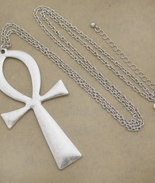 Vintage Egyptische Ankh Kruis Ketting - Grote Hanger met Lange Ketting