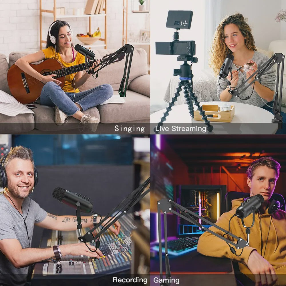 Professionele USB Condensator Microfoon Kit met Boomarm voor Streaming & Podcast