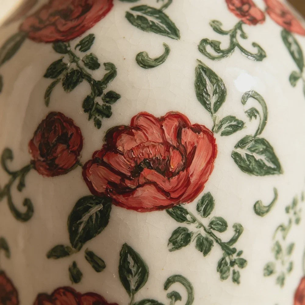 Handgemaakte Keramische Vaas met Vintage Chinese Bloemenprint - Decoratief Porselein