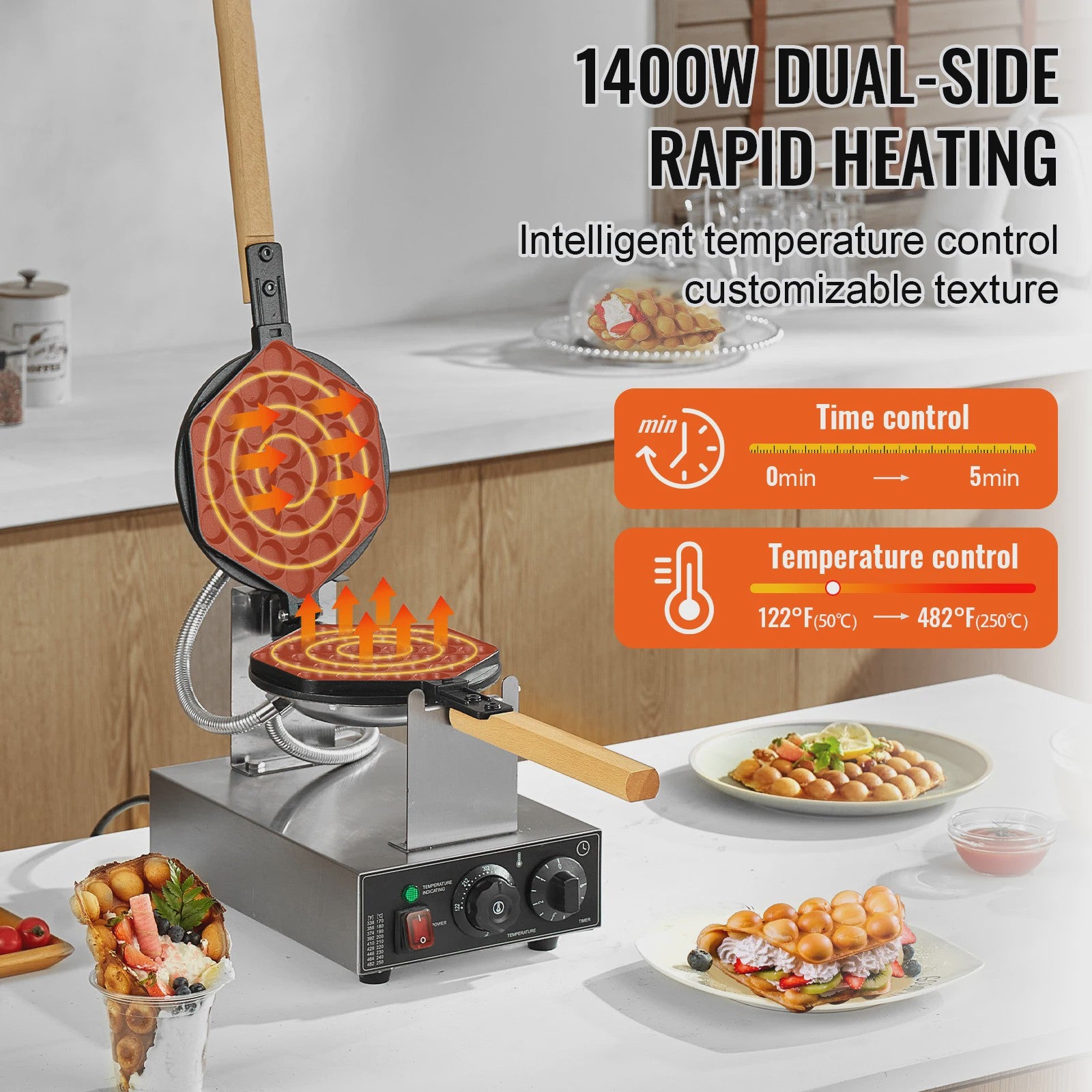 Professionele Bubble Wafelmaker 1400W - Anti-aanbak, RVS, 180° Draaibaar