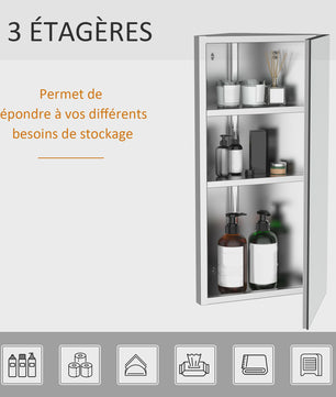 Hoekspiegelkast Badkamer - RVS Wandkast met 2 Legplanken - 30x18.4x60 cm