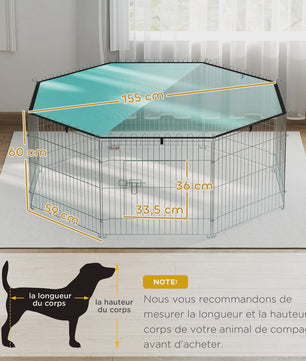 PawHut Hondenren 8-Panel met Dak - Verstelbaar, Opvouwbaar & Draagbaar - 60cm Hoog
