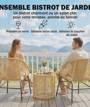 Outsunny Balkon Bistro Set - 3 Delig met 2 Comfortabele Stoelen en Glazen Tafel - Beige