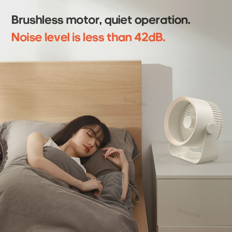 KINSCOTER Multifunctionele Draadloze Ventilator: Draagbaar, Stil & Flexibel voor Bureau, Muur of Plafond