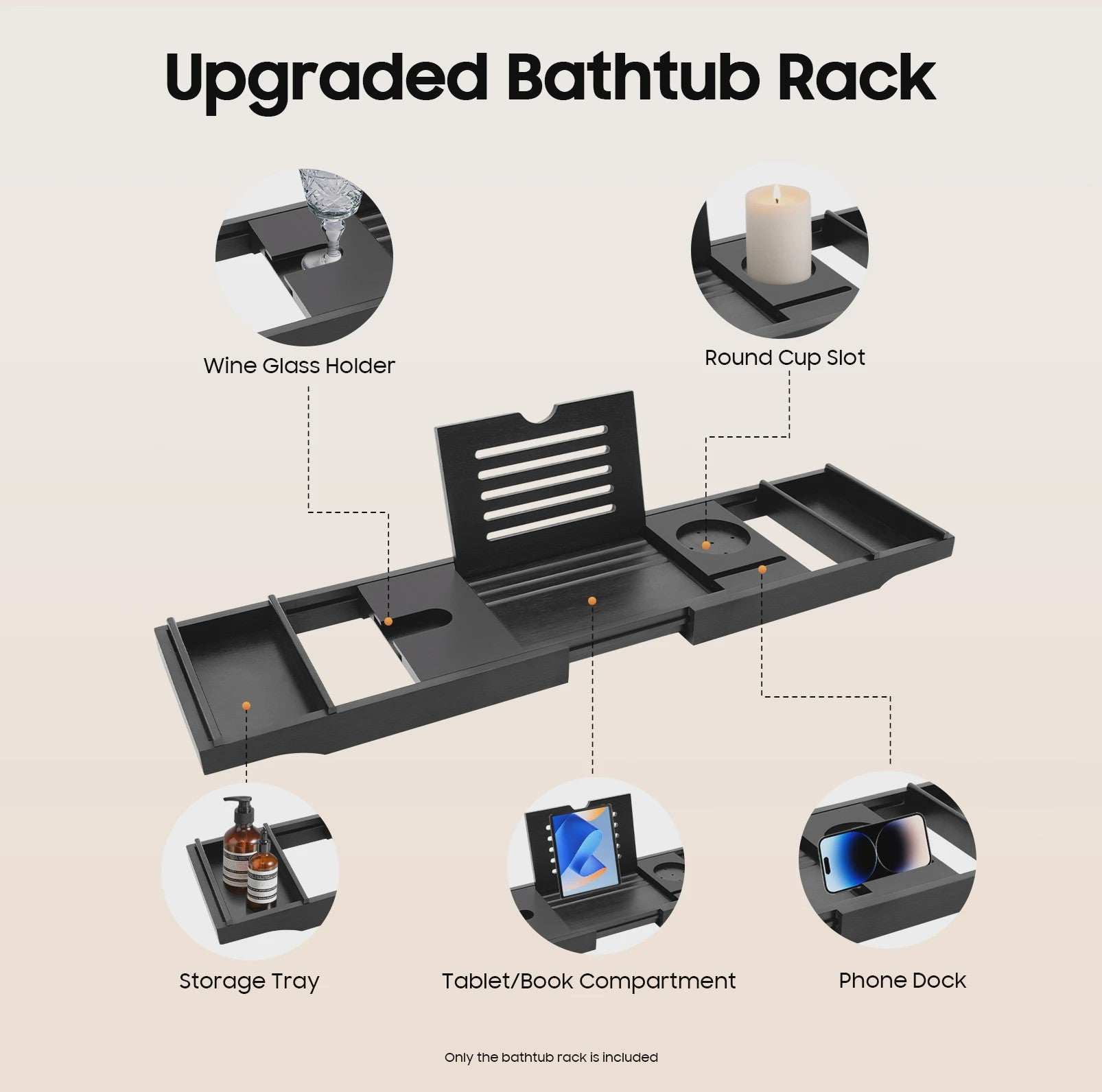 Verstelbare Badkuip Tray met Wijnglas & Tablet Houder - Luxe Bad Accessoire Organizer